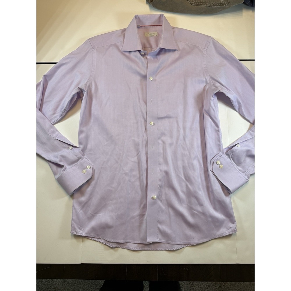 Eton Contemporary Shirt 41-16 Purple Micro Stripe Long Sleeve‎ Dress *